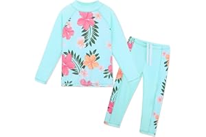 TFJH E Girls Long Sleeve Swimsuit Two Piece Swimwear 3-12 Years UPF 50+ Sunsuits