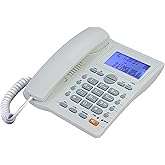 Corded Caller ID Telephone, TelPal Landline Home Phones with Blue Backlight &amp; Speaker, Hands Free Analog Hotel Office Telephone Set, Desktop Speed Memory Dial Telephones for Seniors (White)
