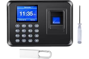 MOKHIKE Clock in Machine for Employees, 2 in 1 Fingerprint/Digital Attendance, Small Business Automatic Calculate Hours, 0 Monthly Fees Time Clock, Biometric Clock in Machine for Employees with U-Disk