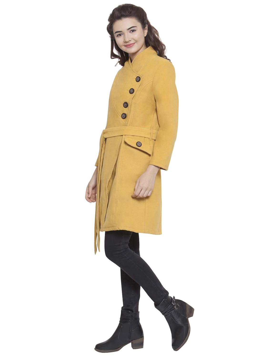 martini women yellow asymmetric long woolen felt coat