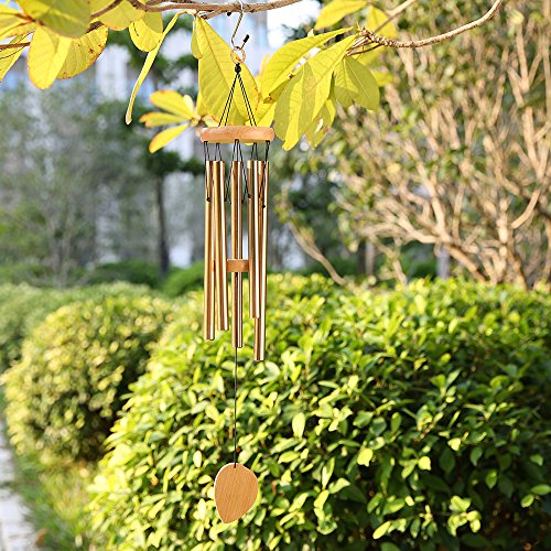 Garden Wind Chimes, Cozzine Musical WindChime Sweet Sound For Outdoor Indoor Relax Meditation, Percussion Instrument Aluminum Tubes Wood Medium Large Wind Chime, Copper Color (25.6 inches)