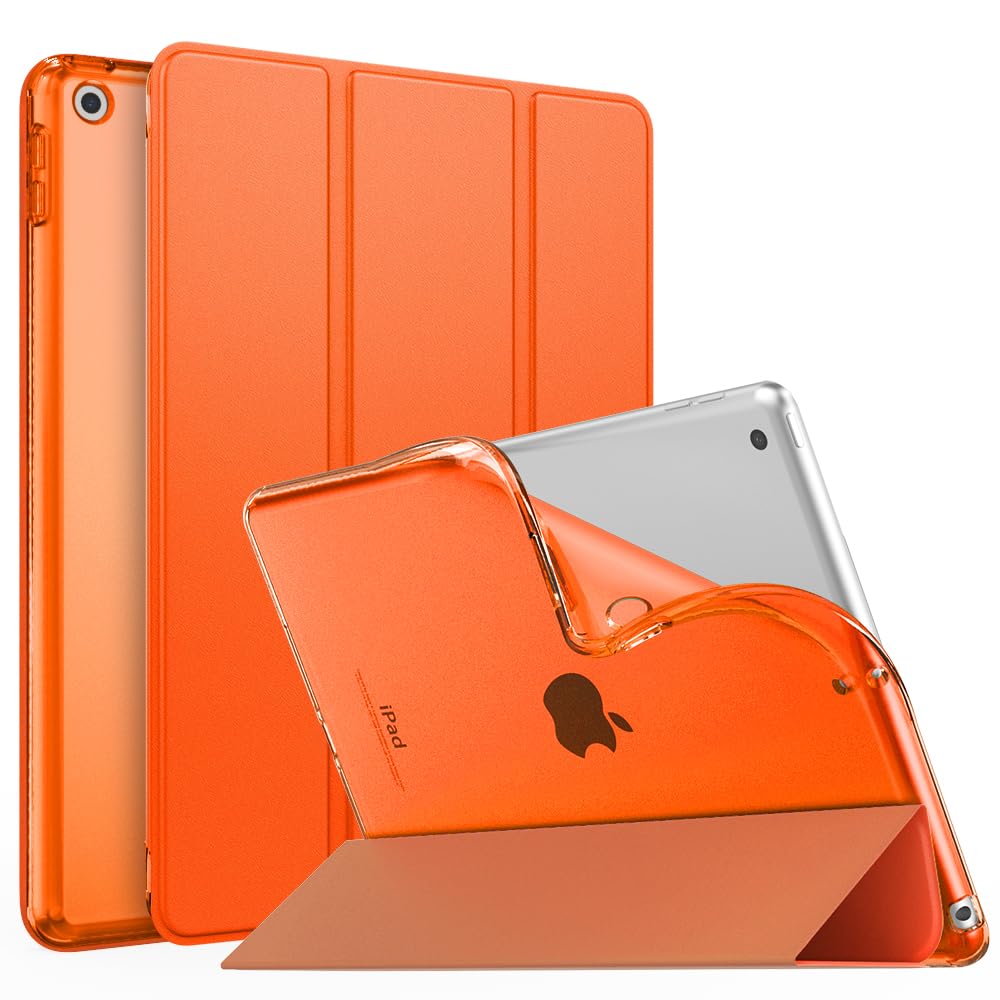 MoKo Case for iPad 9th Generation 2021/ iPad 8th Generation 2020/ iPad 7th Generation 2019, Soft Translucent TPU Frosted Back Cover Slim iPad 10.2 inch Case with Stand, Auto Wake/Sleep, Orange — image 1