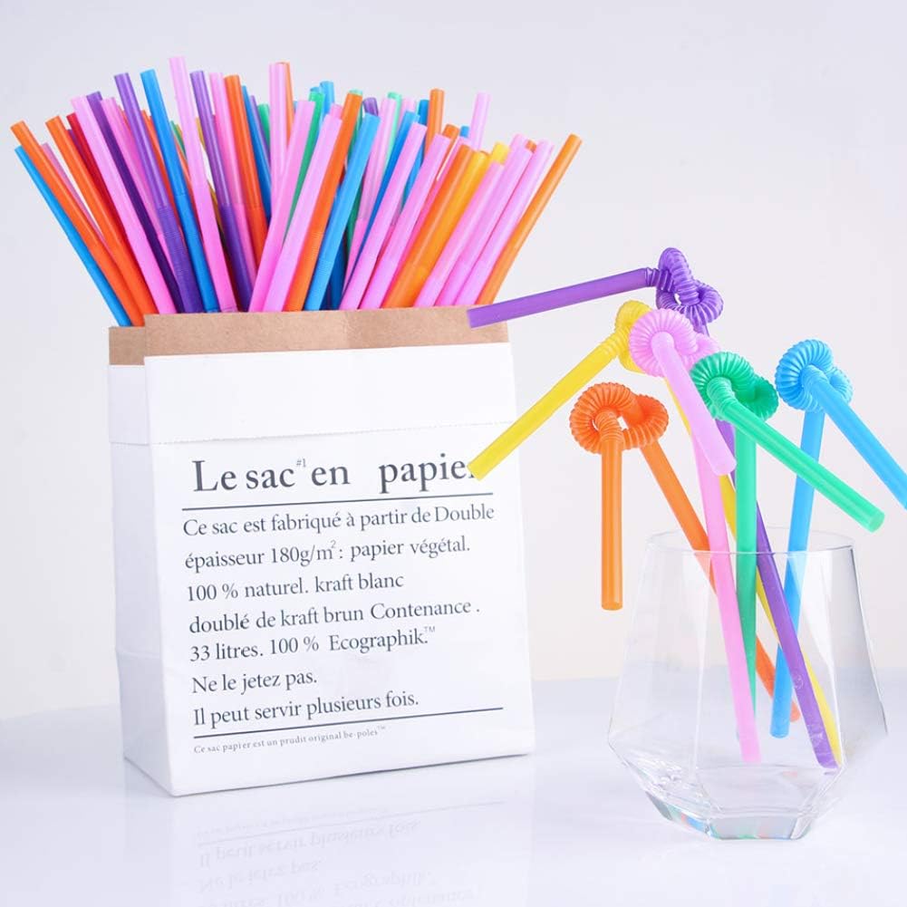 HANSGO Disposable Colorful Drinking Straws, 100PCS 7 Colors Flexible Straws,13inch Extra Long Straws Party Decorations: Kitchen & Dining