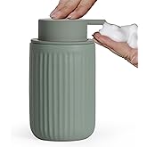 INGOFIN Foaming Soap Dispenser - 12oz Ceramic Foam Hand Soap Dispenser Bathroom, Modern Refillable Dish Dispenser with Pump for Kitchen, Matte Green