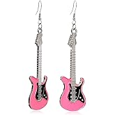 JIUIQL Fashion Cute Metal Black White Music Bass Electric Guitar Dangle Drop Earrings for Women Music Lovers teacher singer Hypoallergenic Personalized Jewelry Gifts