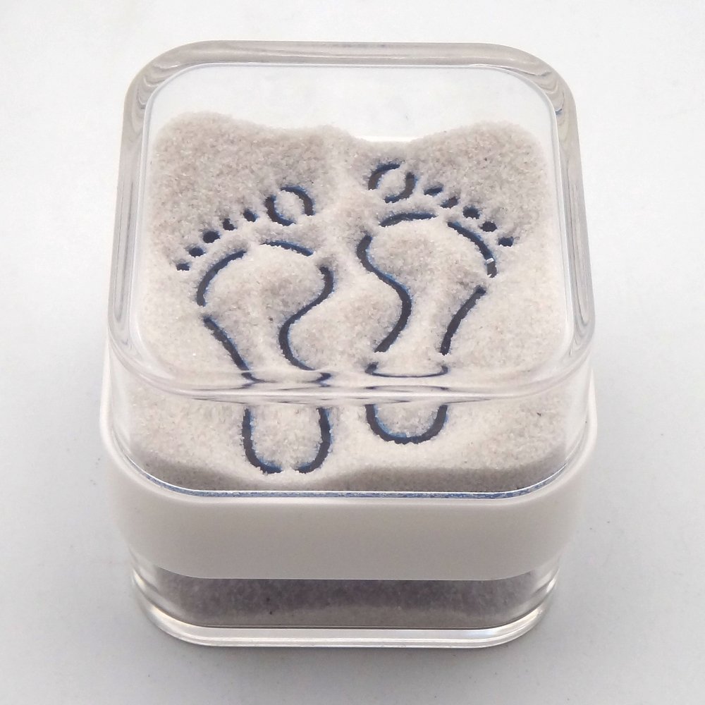 Canplow Sand & Shells Paperweight 2-1/8 inch Cube, Beach Wave & Foot Prints Sand Patterns, Beach Sand Inside