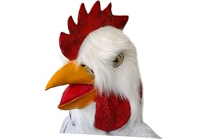 NIYANGLE Chicken Head Mask Novelty Animal Party Simulation Rooster Realistic Furry Rooster Costume Has White