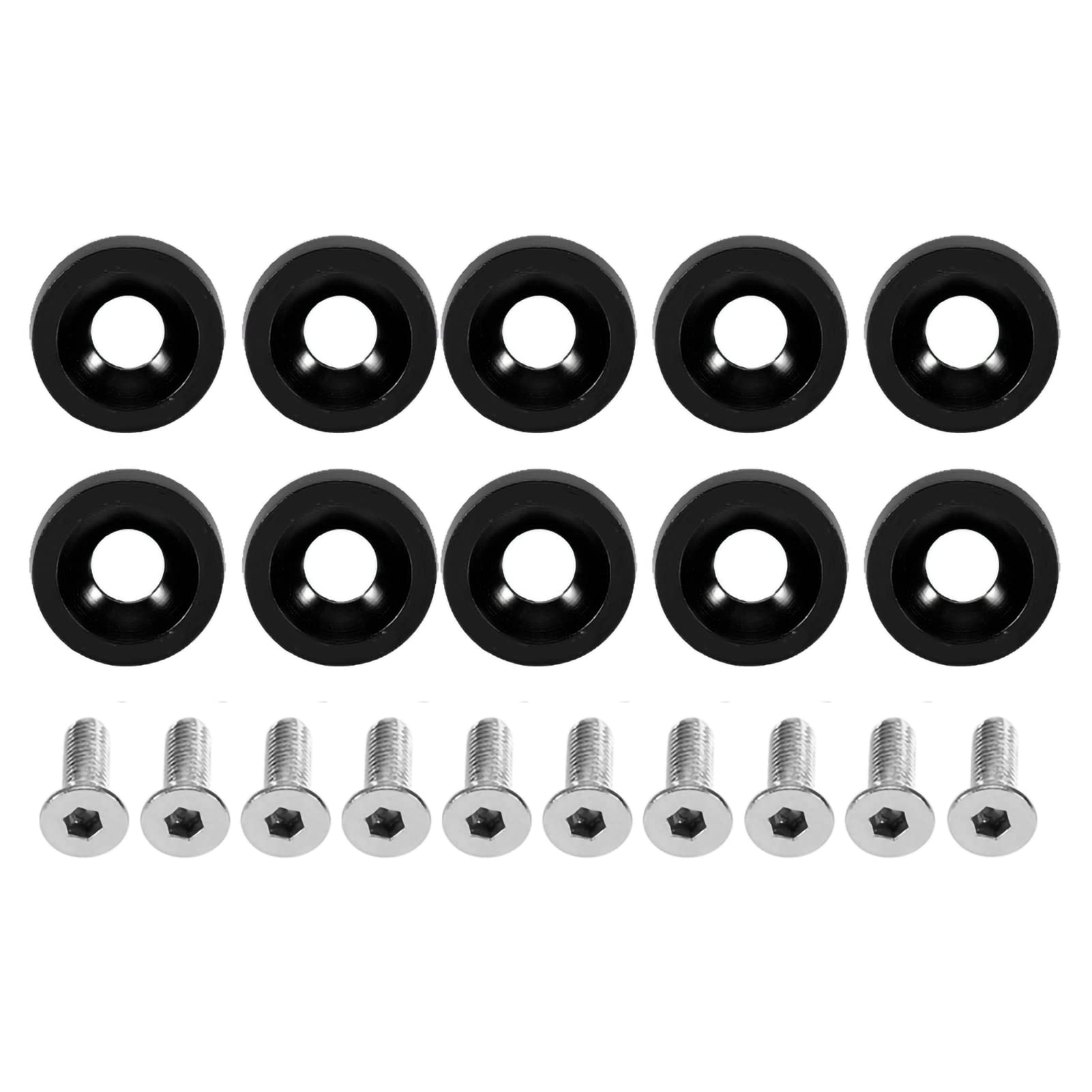 EBTOOLS Autpmotive M6 Screw Gasket, Car M6 Washer Stainless Steel Aluminum Cup Head Screw Flat Round Gasket Metric Spacer Standard Hardware Tool Fastener Screw(Black)
