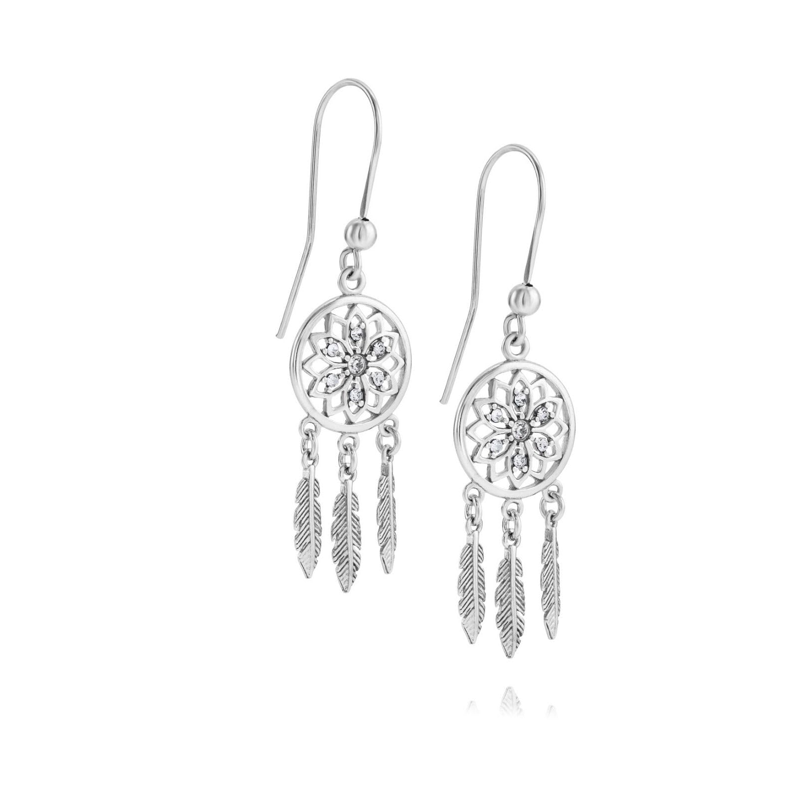 Handcrafted Sterling Silver Dreamcatcher Earrings With Clear Zirconia