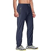 BIYLACLESEN Men's Running Pants Lightweight Quick Dry Hiking Jogger Sweatpants Zipper Pockets