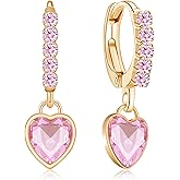 unixmoment Sparkly Crystal Love Heart Dangle Drop Earrings Dainty Rhinestone Tiny Heart Huggie Hoop Earrings For Women