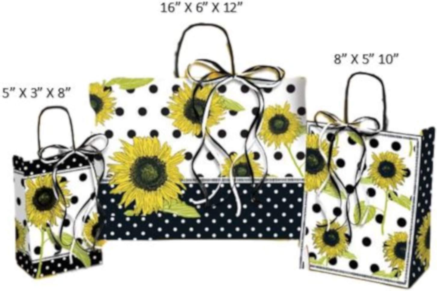 Sunflower Gift Bags - Assorted Sizes Bundled with Coordinating Tissue Paper and Raffia Ribbon (Sunflower Polka Dot): Health & Personal Care
