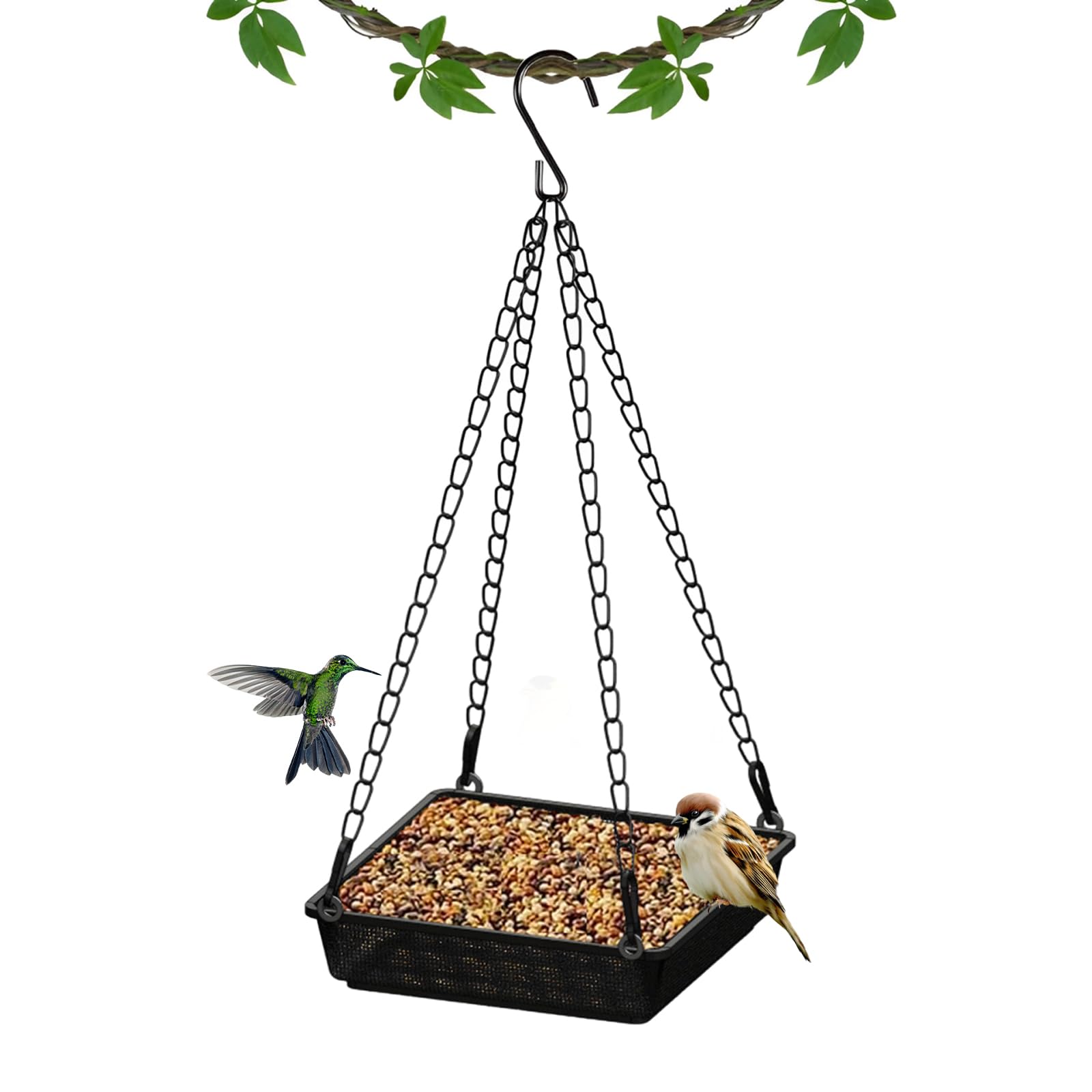 Photo 1 of Metal Hanging Bird Feeder with Metal Mesh Seed Tray, Outdoor Platform Bird Feeders for Outside Hanging, Birdfeeders for Outdoors Hanging Garden Patio Deck Yard Great for Attracting Birds