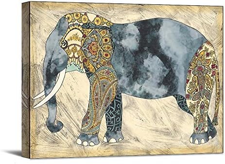 MuyaArt Wood With Framed Prints Animal Elephant Pictures Paintings on Canvas Wall Art for Home Decor 12"X16" Ready to Hang (elephant)
