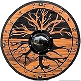 SKYNOTCH Medieval Wooden &amp; Iron Viking Shield - Handmade Battle Ready - Perfect for Reenactment &amp; Decor - 24 Inches, As Show