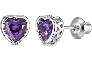 DEBBIE'S ROOM JEWELRY Heart Birthstone Earrings with Screw Backs | Hypoallergenic Sterling Silver Studs for Girls, Babies, Kids & Teens | Safe Jewelry Gift for Birthdays & Holidays