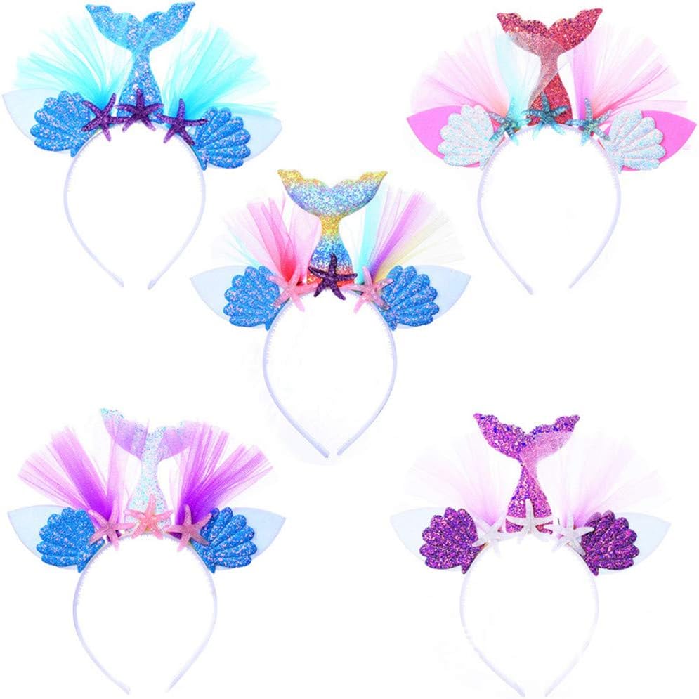 KIPETTO5Pcs Mermaid Tail Headband Starfish Tulle Hairbands Mermaid Hair Accessories for Women Girls