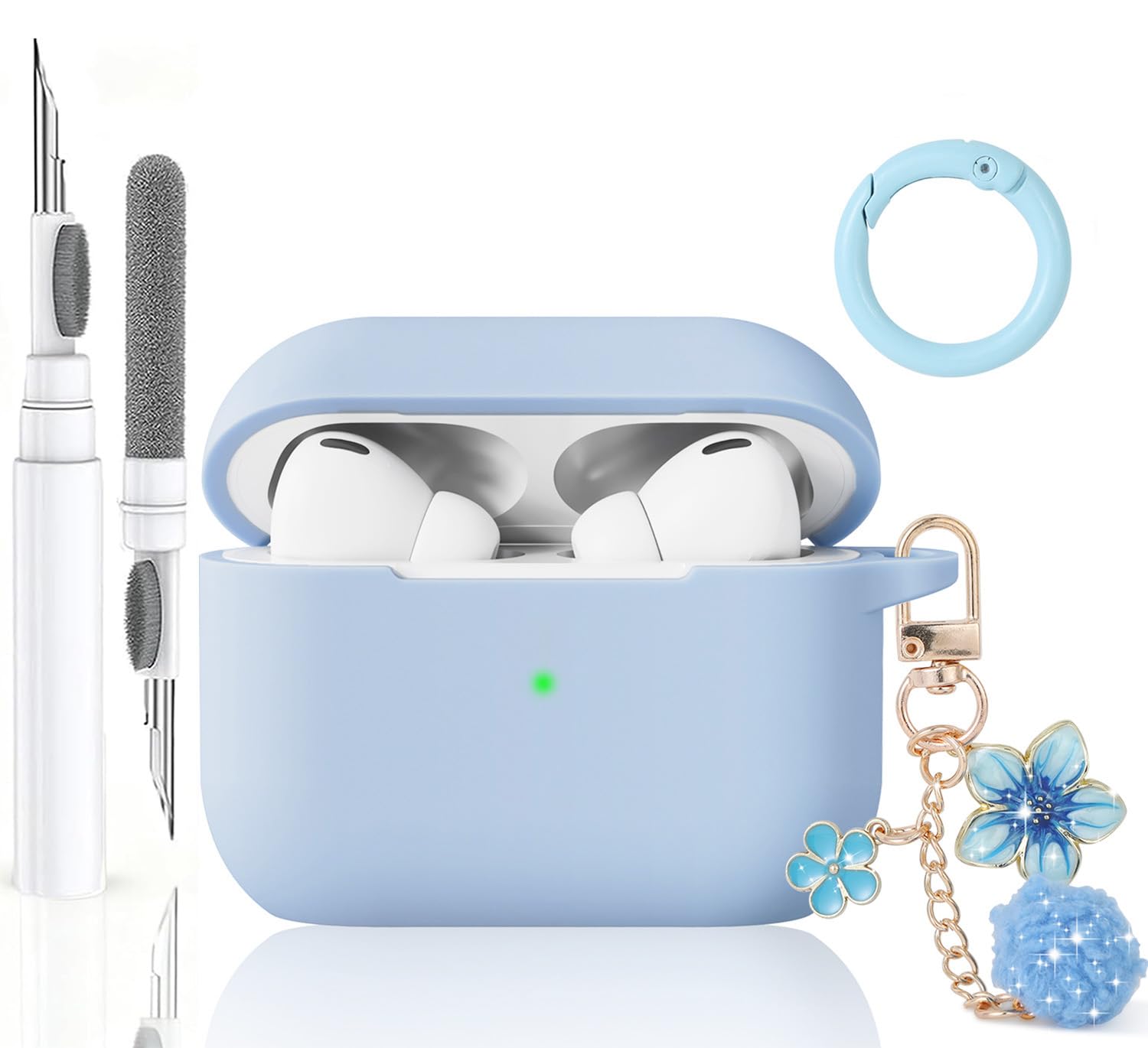 Olytop Cute Airpods Pro 3 Case Cover for Girl Women, Compatible Airpod Pro 3rd Generation with Flower Keychain&Cleaning Pen, Soft Silicone Protective Skin for Apple iPod Pro 3 Gen, Sky Blue
