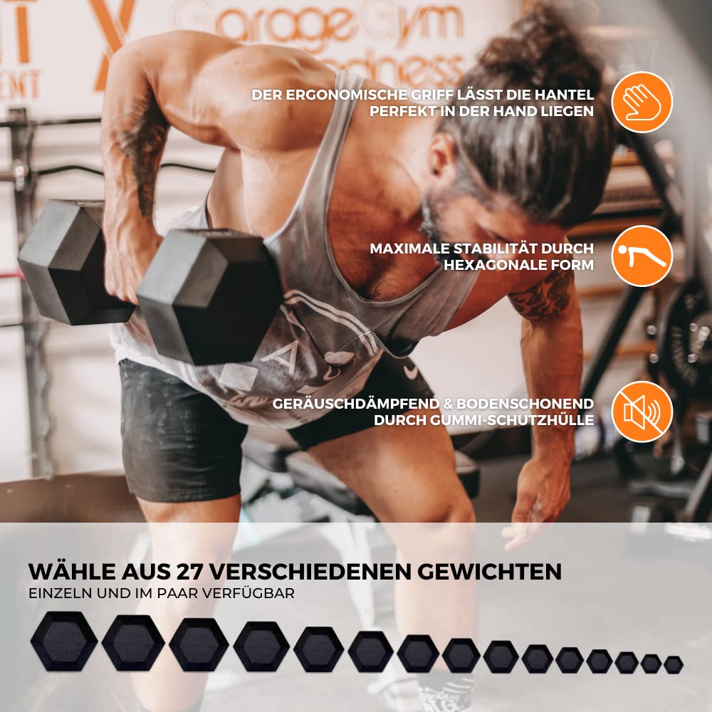 SUPRFIT - Hexagon Kurzhanteln paarweise mit gummiertem Eisenkern - Fitness Gewichte Hanteln 2 x 3 kg mit rutschfestem Chromgriff - Premium Kurzhantel Set für Calisthenics, Krafttraining & Crossfit 5
