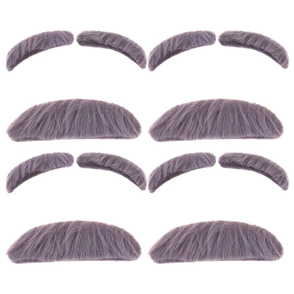 SAFIGLE 4 Sets Grey Fake Mustache and Eyebrows, Realistic Artificial Rabbit Hair for Halloween Party Costume, Old Man Cosplay, Stage Performance