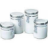Anchor Hocking 4-Piece Ceramic Canister Set with Clamp Top Lid, White