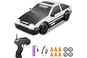 YUAN PLAN Remote Control Car RC Drift Car, 1/24 RC Car 2.4GHz 4WD RC Drift Racing Car High Speed RC Cars with Cool Lights, Rechargeable Battery and Extra Tires Toys for Kids (White)