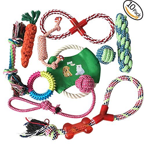 Hegu Dog Rope Toys 10 Pack Set Pet Puppy Teething Chew Rope Tug Assortment for Small Medium Large Dogs Durable with Bone Rope