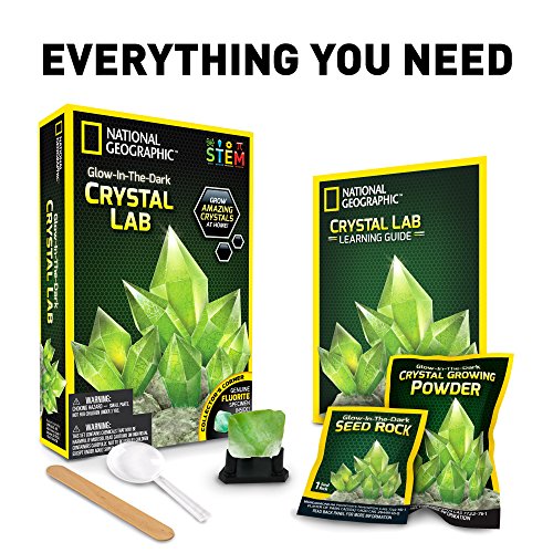 NATIONAL GEOGRAPHIC Glow-in-the-Dark Crystal Growing Lab - DIY Crystal Creation - Includes Real Fluorite Crystal Specimen