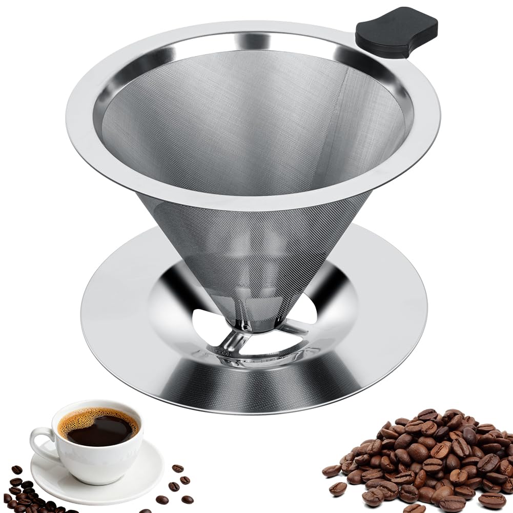 Vicloon Stainless Steel Pour Over Coffee Maker - Reusable Paperless Drip Coffee Filter for Single Cup Brew