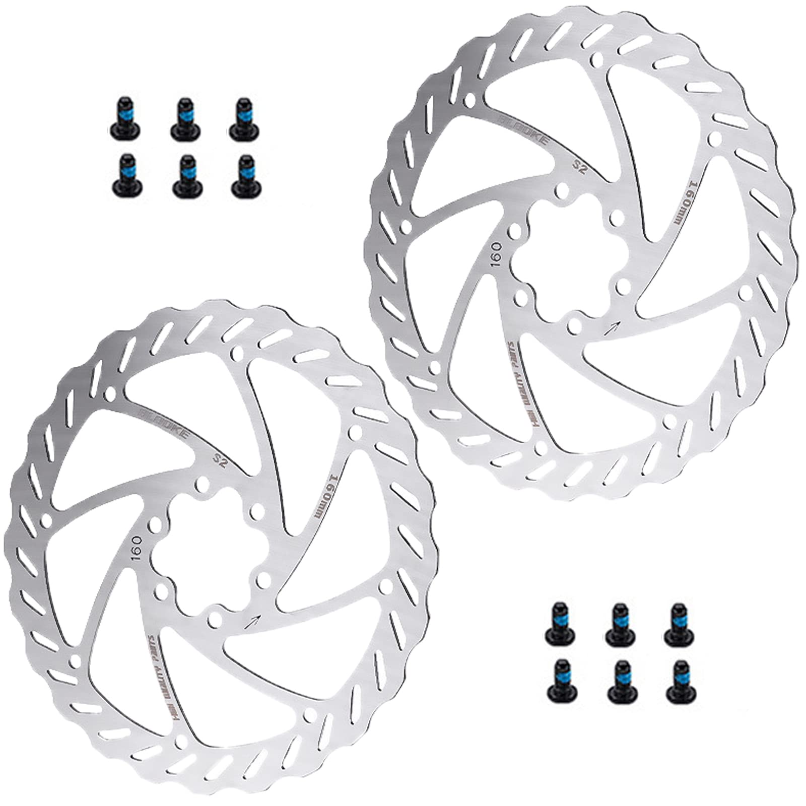 Monsully 2 Pieces Stainless Steel Bicycle Brake Disc, 160 mm Bicycle Disc Brake Rotor Bicycle Disc Brake Rotor Bike Disc Brake Rotors for Road Bike, Mountain Bike