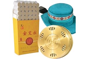 Premium 7 Years 60:1 54 Rolls Sticks Moxa Burner Copper Portable Round Burner Box with Luxury Moxibustion Velvet Sleeve