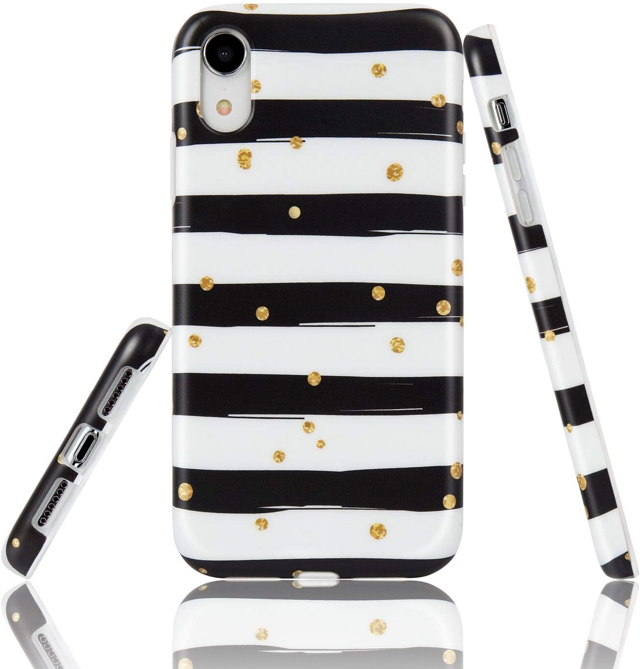 EUNSOUL iPhone XR Case, Matte Gold Line Dots Design Slim Thin Soft Flexible Silicone Phone Case Cover with TPU Protective Bumper for iPhone XR 6.1¡±