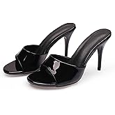 QOOEL Women's Patent Leather Stiletto High Heel Sandals Round Open Toe Slip-on Sexy Wedding Prom Party Dress Slippers Sandals Grace Formal Office Business Slippers