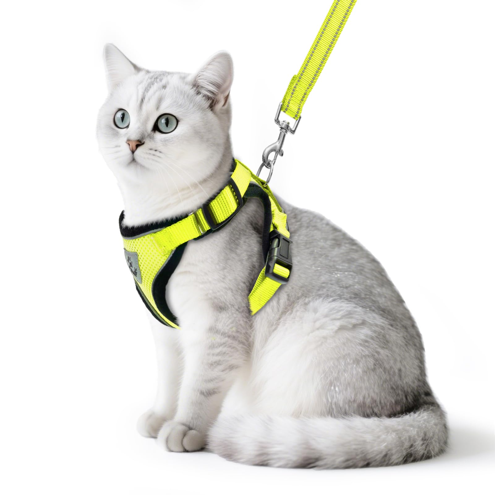 Photo 1 of PUPTECK Cat Harness and Leash Set Escape Proof Reflective Cat Walking Harness Adjustable Soft Breathable Mesh Vest for Small Pets, Fluorescent Yellow, M