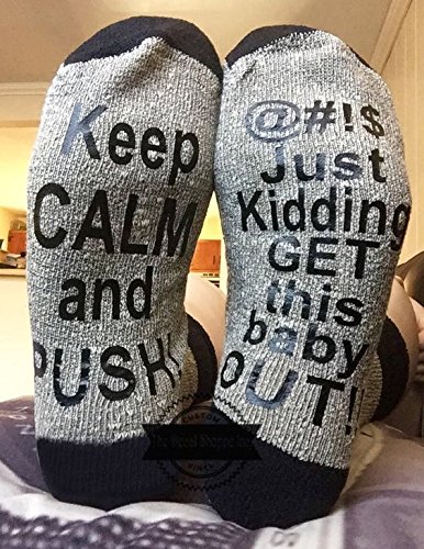 Non-Skid Push Socks,Labor Delivery Hospital Maternity Inspirational Pregnant Push Socks Baby Shower Gift for the Mom to Be (Grey)