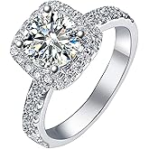 LVSHI Opening 925 Sterling Silver Imitation Diamond Proposal Hearts and Arrows Zircon Ring 2 Carat Moissan Diamond Open Female Engagement Wedding Anniversary Ring (1 Carat Zircon (6.5MM))