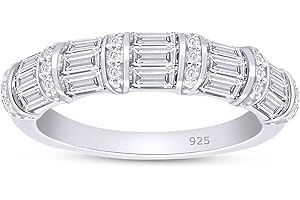 AFFY 1 Carat (Cttw) Baguette And Round Cut White Cubic Zirconia Anniversary Wedding Band Ring In 14k Gold Plated 925 Sterling Silver Birthday Gift For Her