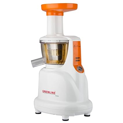 Greenline Heavy Duty Silent/Slow Cold Press Juicer with 5 year Warranty on Motar (White / Orange)