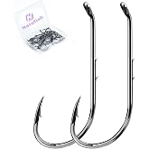 Natufish Baitholder Fishing Hooks 50/100Pcs Offset Double Barbed Saltwater | High Carbon Steel Bait Holder Hooks, Eagle Claw Fishing Hooks for Live Bait, Long Shank, Black &amp; Red, 12#-6/0#