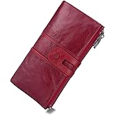 myfriday Women's RFID Blocking Genuine Leather Wallet, Bifold Long Clutch Wallet Money Clips Ladies Card Holder Purse