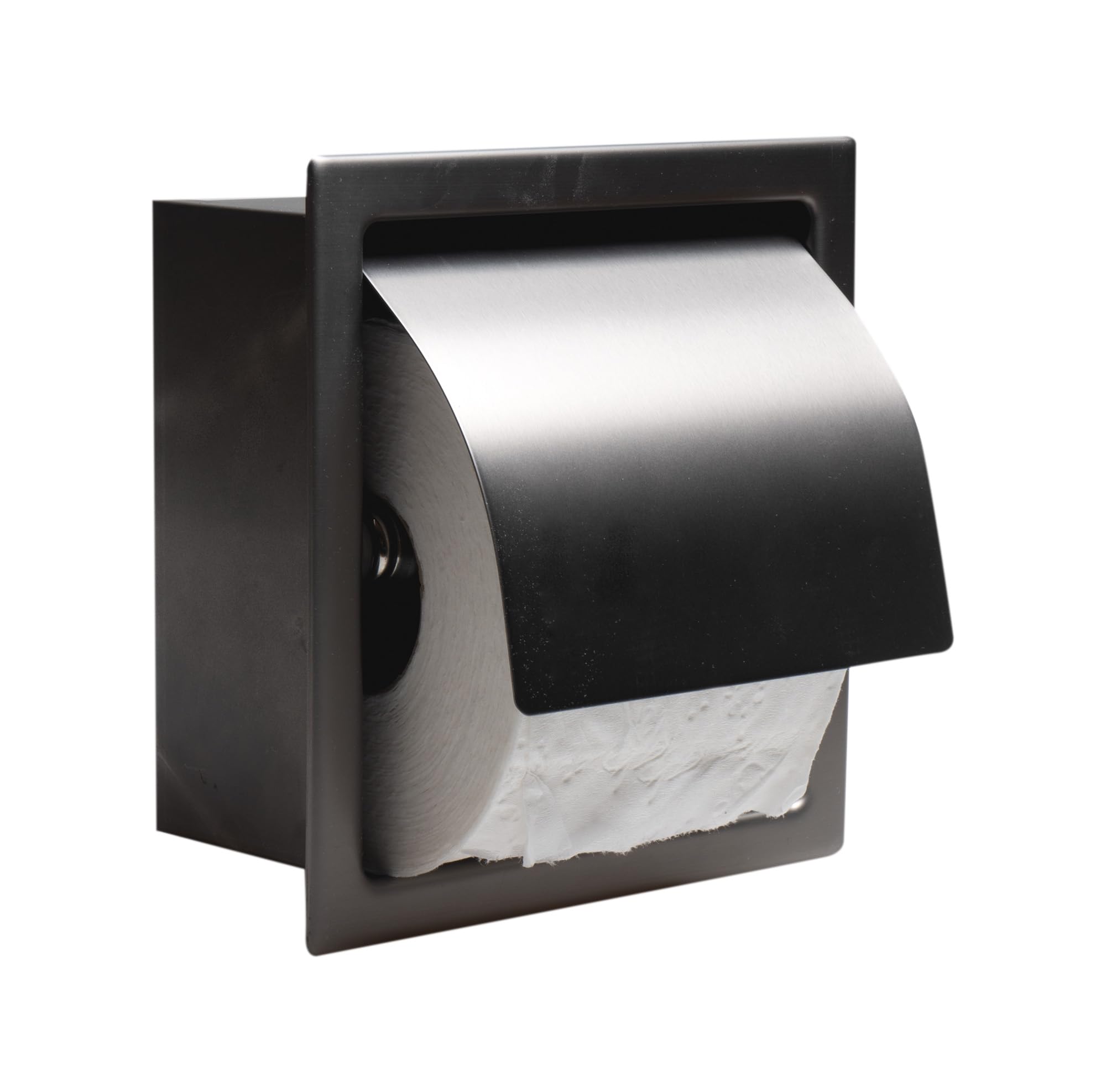 Photo 1 of ALFI brand ABTPP77-BB Brushed Black Stainless Steel Recessed Toilet Paper Holder with Cover