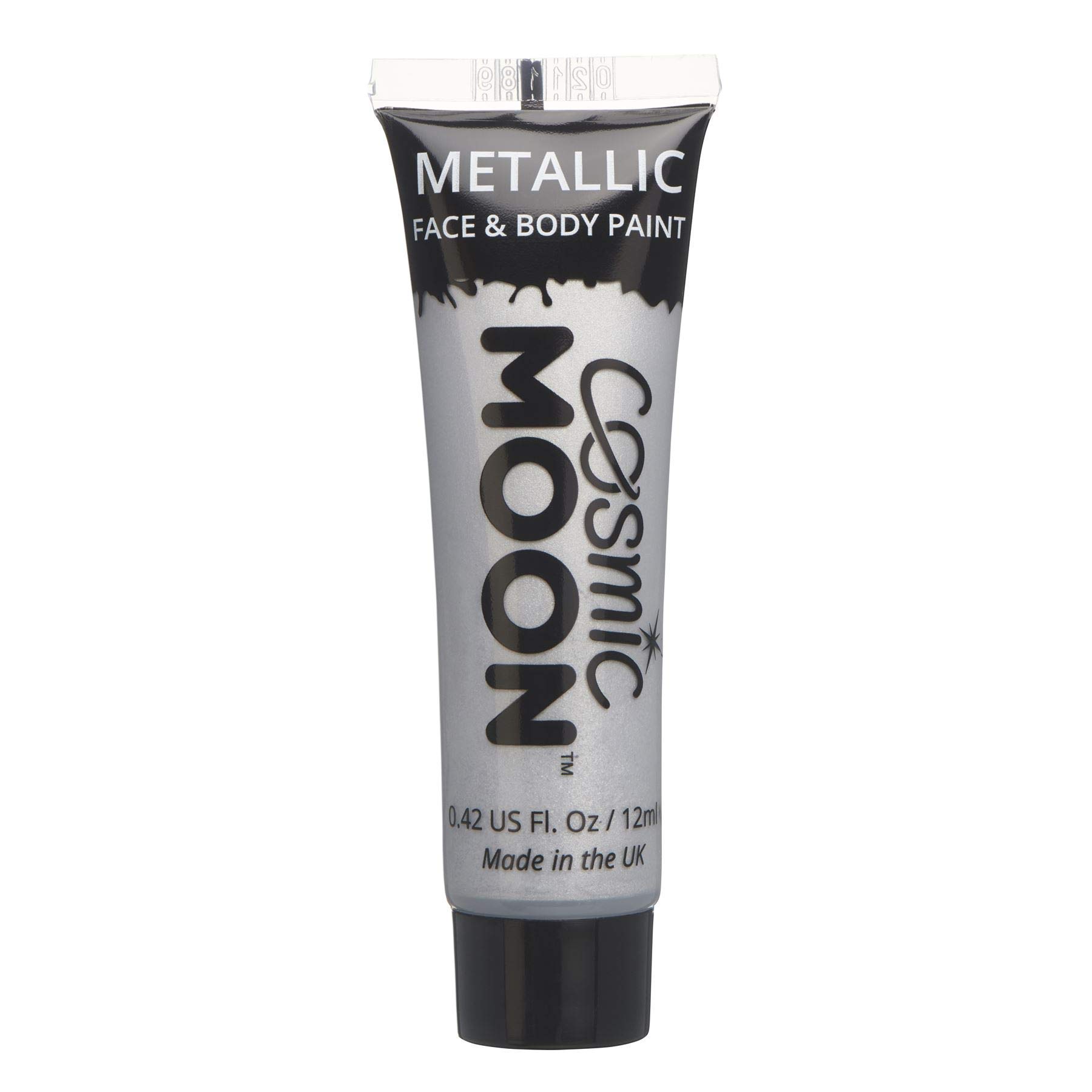 Face & Body Metallic Paint by Cosmic Moon - Silver - Water Based Face Paint Makeup for Adults, Kids - 12ml