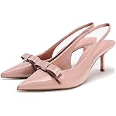 Proptmina Patent Bow Slingback Kitten Heels for Women Closed Pointed Toe Dress Pumps Sexy Dressy Heeled Shoes Evening Party Prom Stiletto Heels Sandals