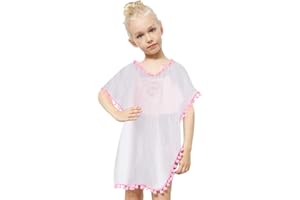 NIDOUL Swim Cover Up for Girls Mermaid Cover-up Beach Swimsuit Chiffon Coverup with Pompom Tassel