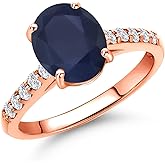 Gem Stone King 10K Rose Gold Oval 9X7MM Gemstone Birthstone and Lab Grown Diamond Engagement Ring For Women | Wedding Anniversary Promise Ring For Women | Size 5,6,7,8,9