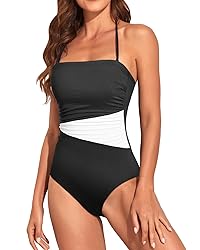 Holipick Women Black White One Piece Swimsuits