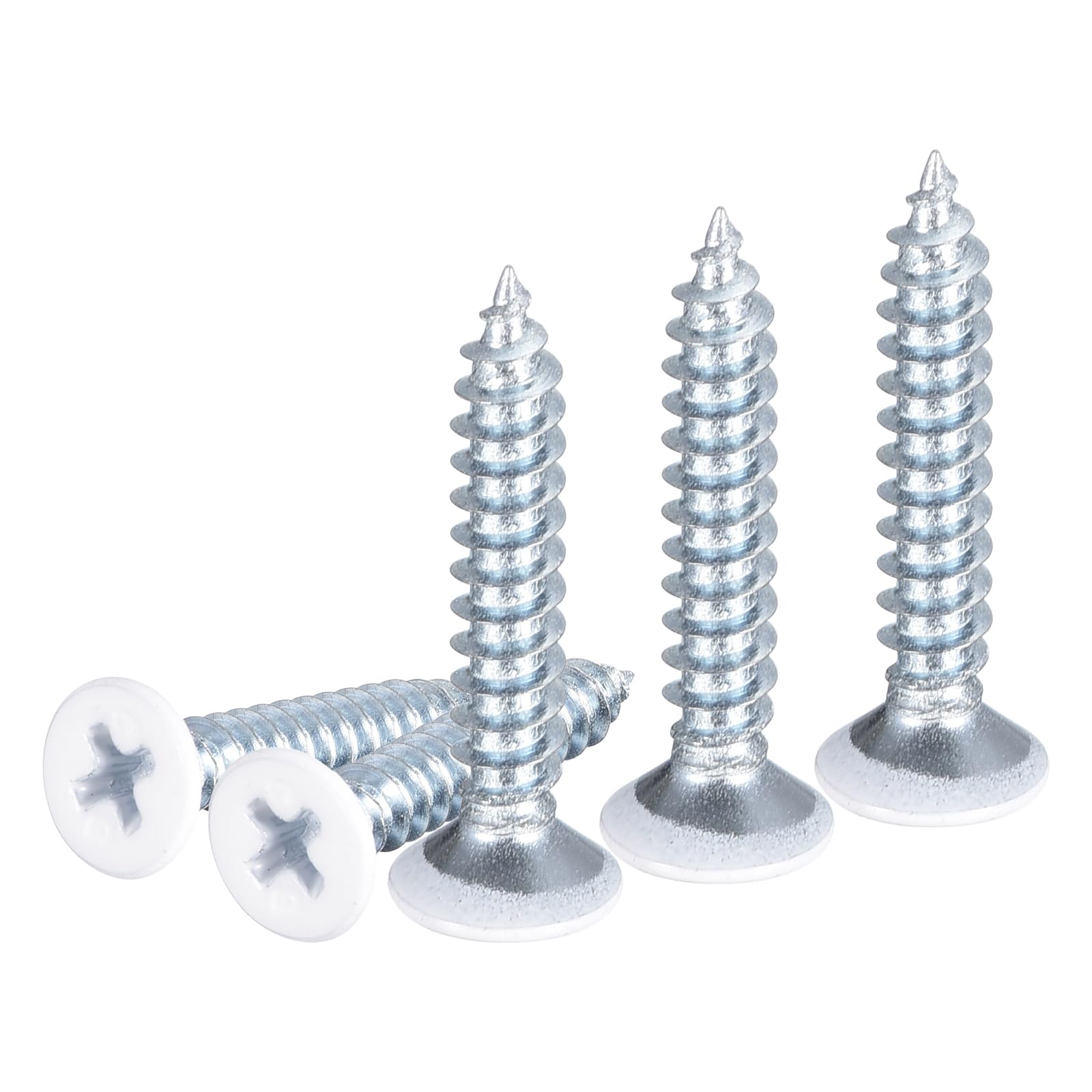 DTGN 50Pcs ST4.2x25mm Self Drilling Screws, Carbon Steel White Flat Head Phillips Sheet Metal Screw - Good for Wood to Metal, Furniture - White — image 1