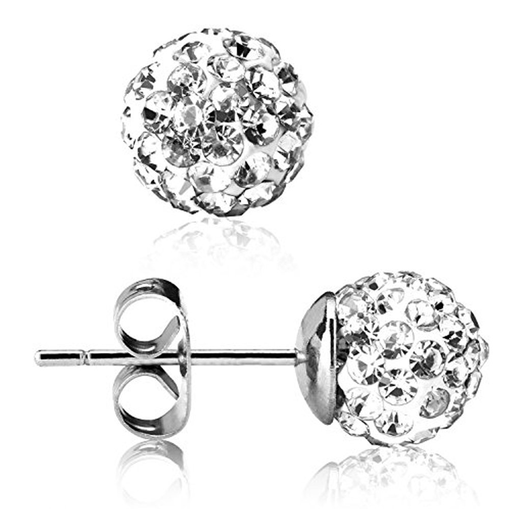 UHIBROS 316L Surgical Stainless Steel Stud earrings Round Ball Diamond Ear Stub