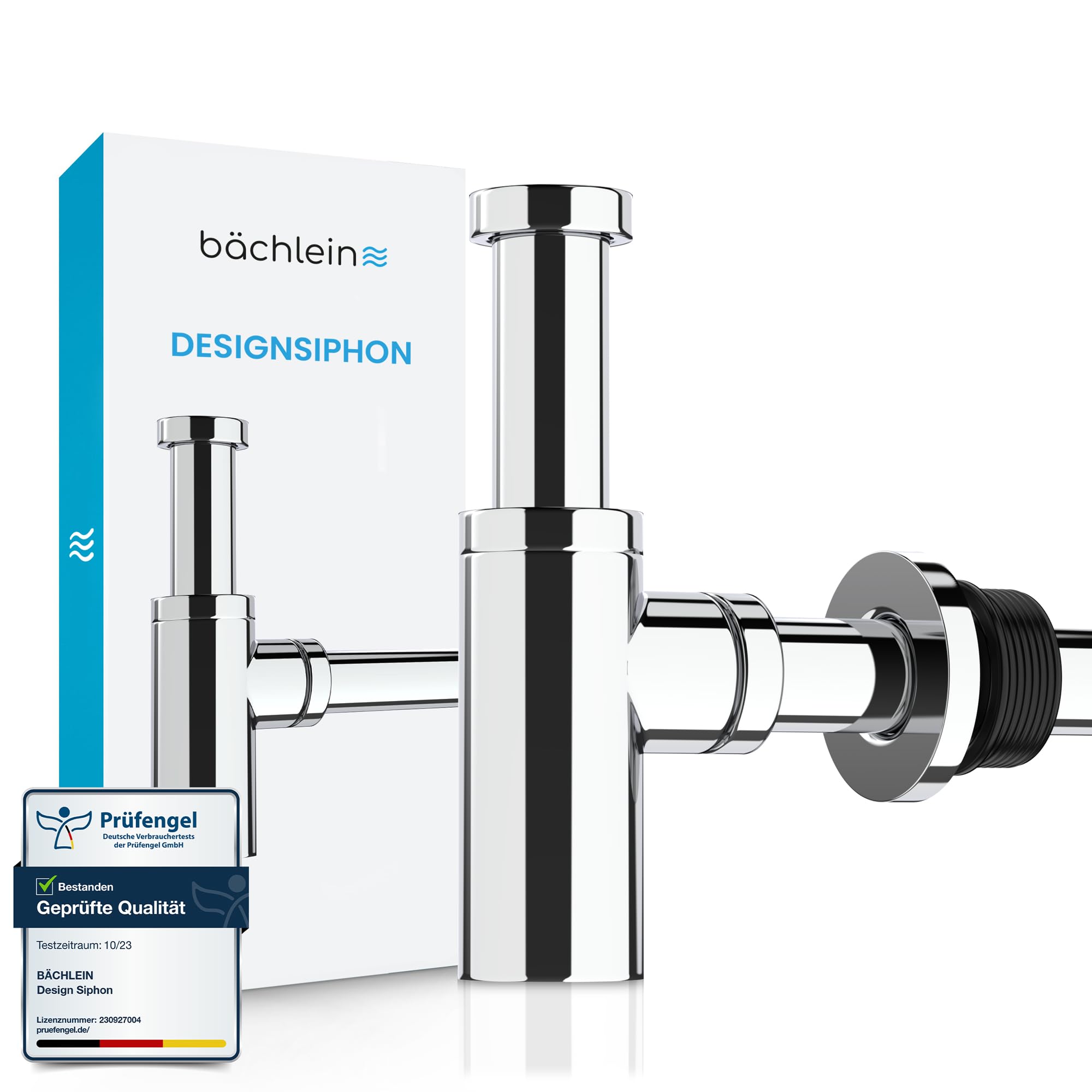 Bächlein Design Siphon Universal for Washbasin & Washstand - Drain Fitting Exactly - Odour Trap with Cleaning Opening + Installation Instructions - Design Siphon Drain Fitting Tube Siphon