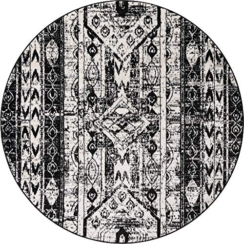 Oregon Collection Rug 5 Ft Round Black and White LowPile
